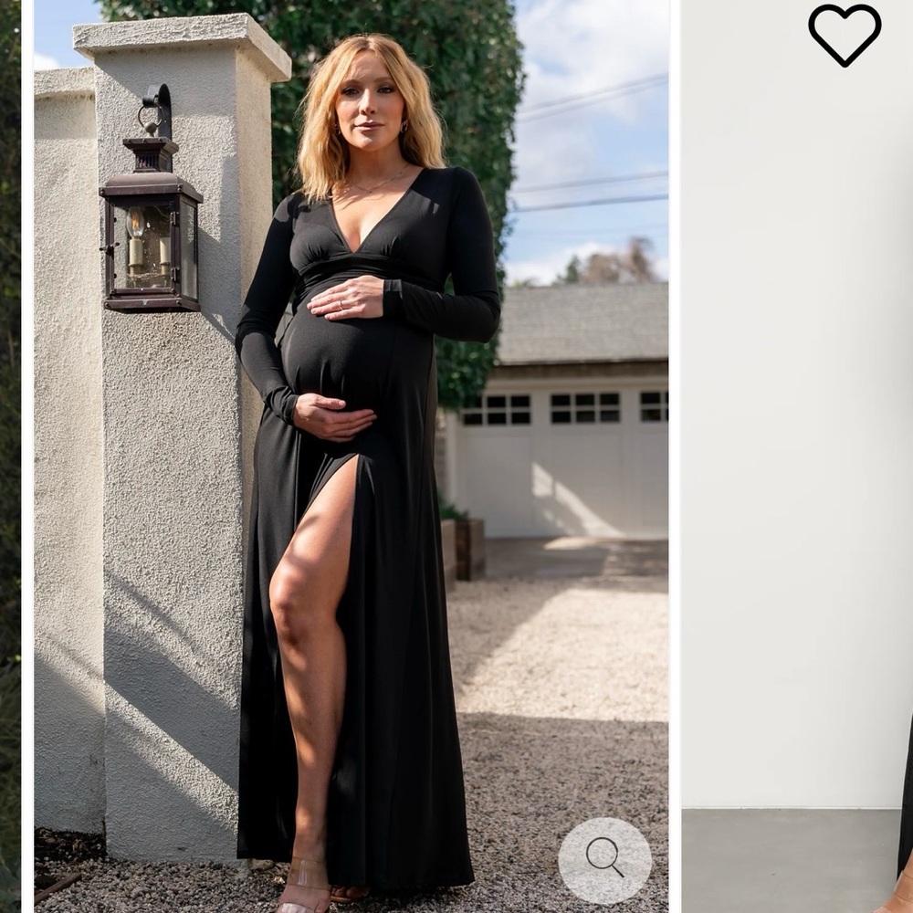 Black Maxi Dress NWT | Minimalist V-Neck Long Sleeve Slit Dress - Picture 4 of 9